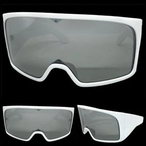 OVERSIZED Futuristic Wrap Around Shield Party Raver SUNGLASSES Huge White Frame - Picture 1 of 6