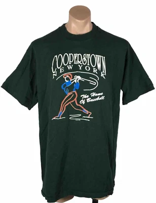 Vintage 80s Cooperstown New York Baseball HOF Green T-shirt XL Single Stitch - Image 1 of 4