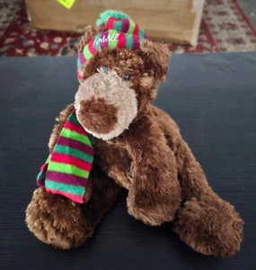 Fossil Teddy Bear Brown Soft Plush Stuffed Sitting Flannel Beanie Scarf 11" - Picture 1 of 5