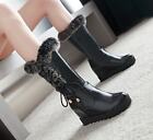 Mid Calf Snow Boots Women's Fur Lined Wedge Heels Lace Up Platform Winter Shoes