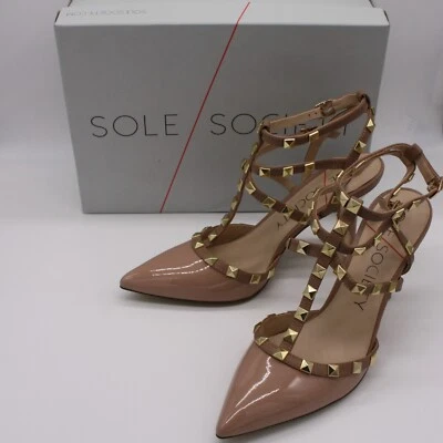Sole Society Tiia Studded T-Strap Heel Shoes in Adobe size US 9.5 Brand New - Image 1 of 4
