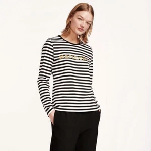 Marimekko Graphic Logo Striped T-Shirt Womens Small Black White Long Sleeve Tee - Picture 1 of 6