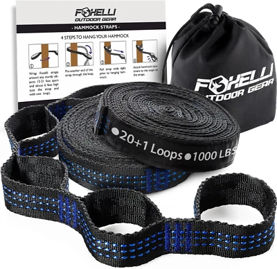 Foxelli XL Hammock Straps - Extra Long 20FT Heavy Duty No-Stretch Suspension Sys - Image 1 of 4