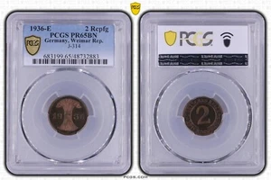 Coin 2 Reichspfennig 1936 E Rare PCGS PR65BN Proof TOP POP 1/0 nswleipzig - Picture 1 of 2