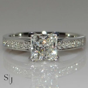 Princess Cut 2.00 CT Moissanite Solitaire Engagement Ring Solid 14k White Gold - Picture 1 of 8