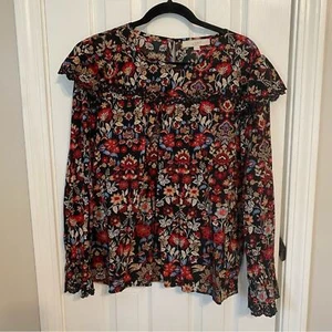 LOFT Floral Print Forest Ruffle Scalloped Yoke Top NWT Size XXL - Picture 1 of 6