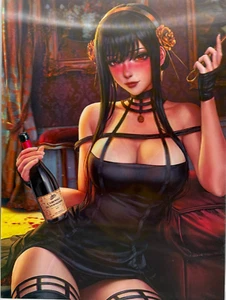 3D-Bild/Flip Effekt-Sexy Frau mit Wein/Whisky-schwarzes Kleid-30x40cm-mit Rahmen - Bild 1 von 13