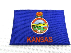 KANSAS STATE FLAG EMBROIDERED PATCH IRON-ON OR SEW-ON HI-QLTY APPLIQUE (3 x 2”) - Picture 1 of 3