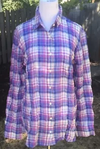 CAMICIA J.CREW CRINKLE BOY IN ORCHIDEA PLAID VIOLA TAGLIA 8 (camicia donna) - Foto 1 di 2