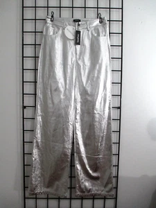 "NEW" BOOHOO 🌸 SIZE 6 / 28" WAIST ==METALLIC SILVER / HIGH WAIST PANTS - Picture 1 of 9