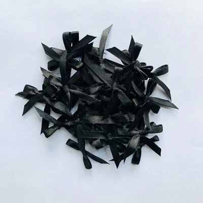 Black Color Hand Tied 50 Mini Bows 6mm Stain Ribbon Craft Wedding Card Making - Image 1 of 4