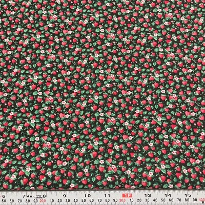 Vintage Joan Kessler for Concord Strawberries on Black Cotton Remnant 16" x 45" - Image 1 of 2
