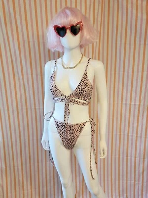 NWT Nasty Gal Dalmatian Tie Detail triangle cut out Bikini set nude high US SZ 6 - Image 1 of 4