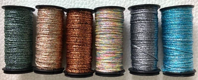 KREINIK METALLICS Medium #16 Braid 10M LOT OF 6 SPOOLS Mixed Colors Polyester - Image 1 of 4