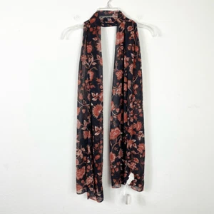 NEW Chico’s Black & Orange Sheer Jacobean Floral Oblong Scarf One Size - Picture 1 of 9