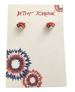 Betsey Johnson Patriotic American Heart Shaped Flag Sunglass Earrings - Picture 1 of 2