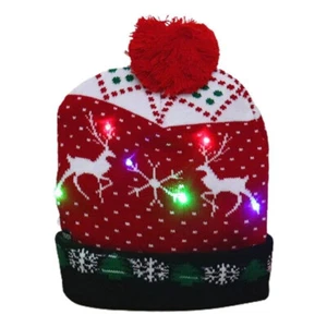 Led Weihnachtsmütze mit Licht Damen Herren Weihnachtsmarkt Lampe Beanie Mütze - Picture 1 of 6