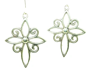 New Large Beautiful Open-design Silver-tone Drop Dangle Earrings 2-1/2" Long - Bild 1 von 3