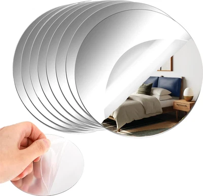 8 Pack Acrylic Round Mirrors, 8 inch Circle Mirror Tiles Self Adhesive Mirror St - Image 1 of 4