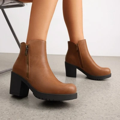 Botines Chelsea para mujer bajos gruesos tacón bloque cremallera lateral Foto 1 de 4