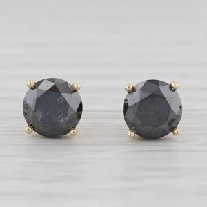 Nuevo 3.70ctw Diamante Negro Dormilonas 14k Oro Amarillo Redondo Solitarios - Imagen 1 de 7