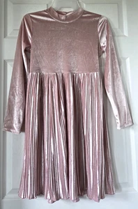 WONDER NATION Blush Pink Velvet Dress Long Sleeves Pleated Skirt Girls L (10-12) - Picture 1 of 9