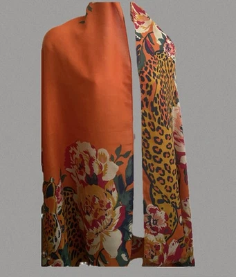 Новый с Ярлыками шарф/обертка оранжевый цветочный тигр разработан в Шотландии 38 «x 70» - Изображение 1 из 4