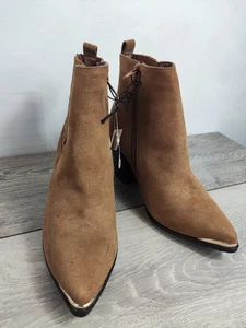 BOTINES VAQUEROS OCCIDENTALES DE GAMUZA SINTÉTICA CREMALLERA TACÓN BLOQUE MUJER PAVO REAL UK 4 - Imagen 1 de 8