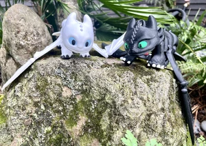 Toothless & Luna 3D Printed Dragons -Huge– 12" Long, 16" Wingspan, Articulated - Picture 1 of 7