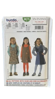 Burda 9675 Girls Jumper Dress Sewing Pattern Sizes 3-9 Easy - Image 1 of 2