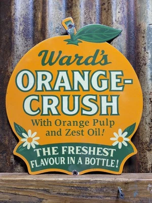 VINTAGE WARDS ORANGE CRUSH PORCELAIN SIGN OLD SODA POP COLA BEVERAGE DRINK 12" - Image 1 of 4