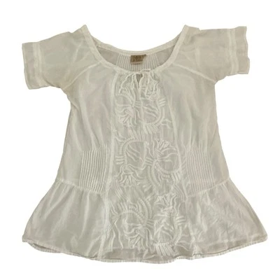 Blusa bohemia tribal blanca Fairycore cuello redondo bordada manga abullonada talla L Foto 1 de 4