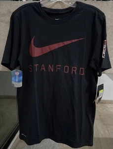 NWT Nike Stanford Dri-Fit Officially Licensed Logo Swoosh Athletic Black Tee S - Picture 1 of 8