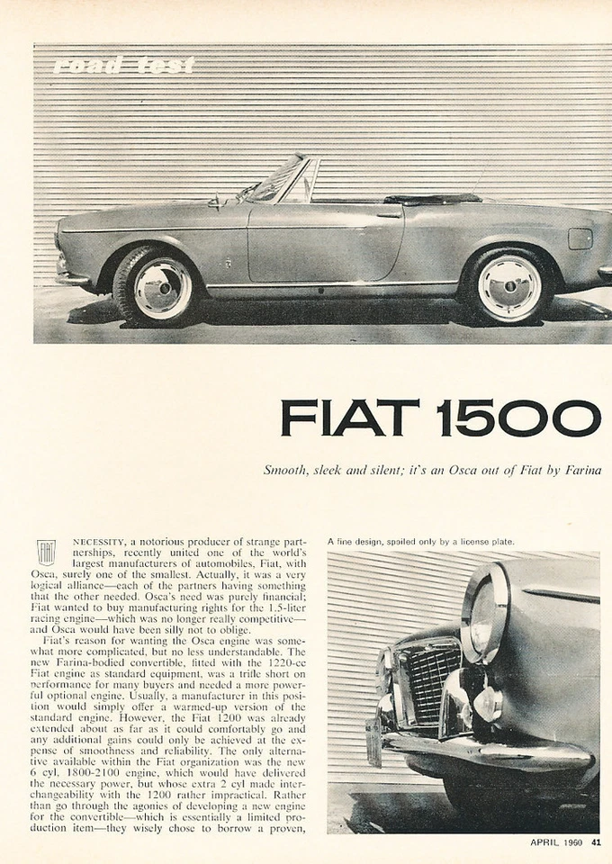 1960 Fiat 1500 Convertible Spyder - Road Test -  Classic Original Article H91 Foto 1 de 1