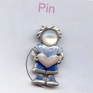 "SON" SILVER BLUE WHITE MOTHER OF PEARL FACE ENAMEL BOY PIN M20 - Picture 1 of 1