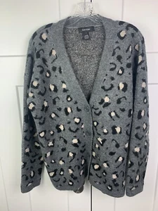 Karen Kane SMALL Animal Jacquard Cardigan Sweater Gray Button Front Plush - Picture 1 of 8