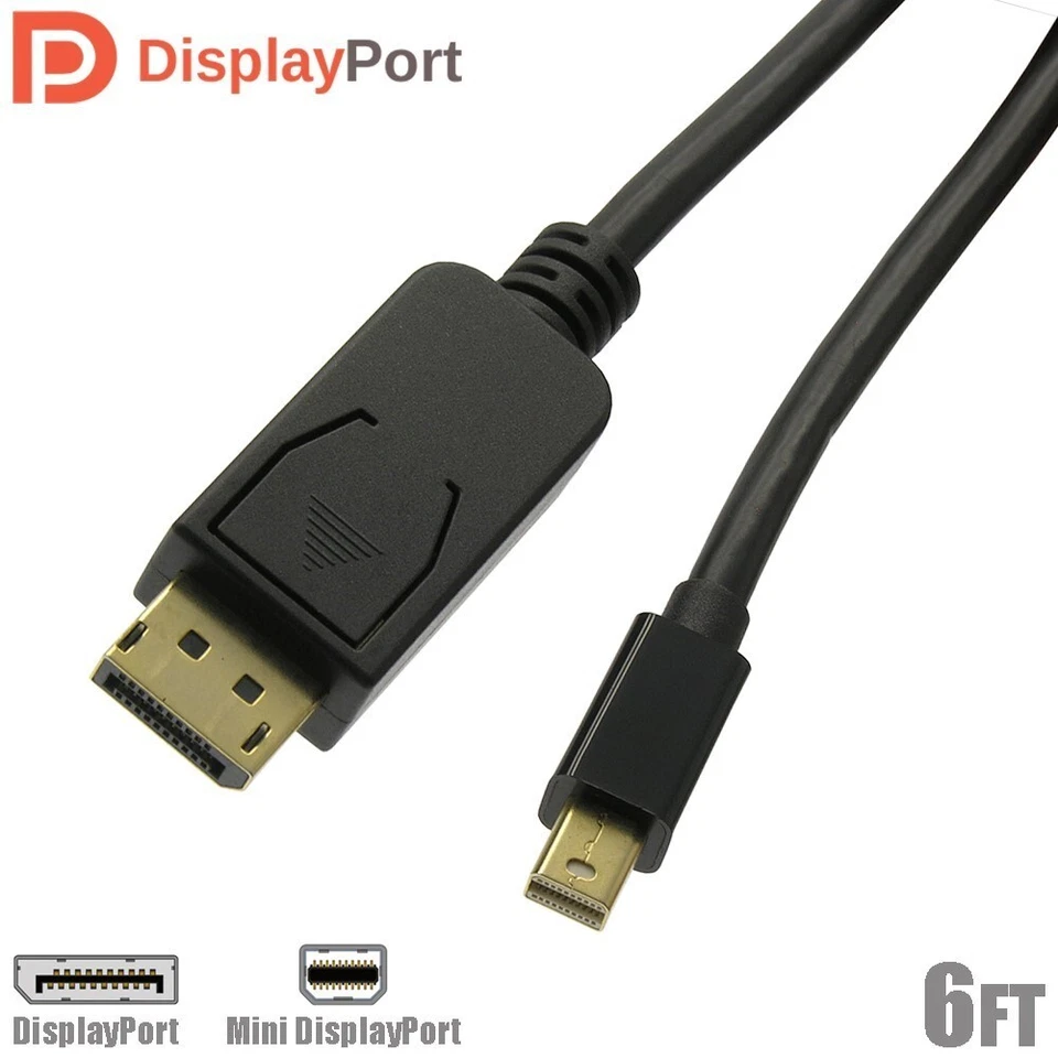 6FT Mini DisplayPort DP Male to DisplayPort Male Cable Gold PC MacBook Black  - Image 1 of 1