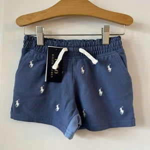 Polo Ralph Lauren Girl Blue Mesh Shorts Size 4 with Embroidered White Polo Pony - Picture 1 of 3