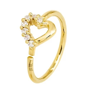 Solid 14K Yellow Gold Heart Nose Ring, 20G Nose Hoop Ring, 8mm Diameter, Half CZ - Picture 1 of 6