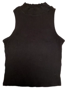 Forever 21 Black Ribbed Tank Top Sleeveless Turtleneck Juniors Girls Large 14/16 - Picture 1 of 2