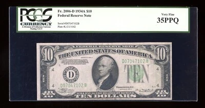 DBR 1934-A $10 FRN Cleveland Fr. 2006-D PCGS 35 PPQ Serial D07047102B - Image 1 of 2