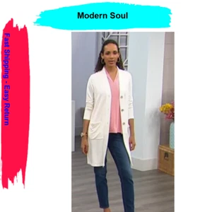 Modern Soul Plus Luxe French Terry Duster Cardigan Cream Long Sleeves, L - Picture 1 of 1