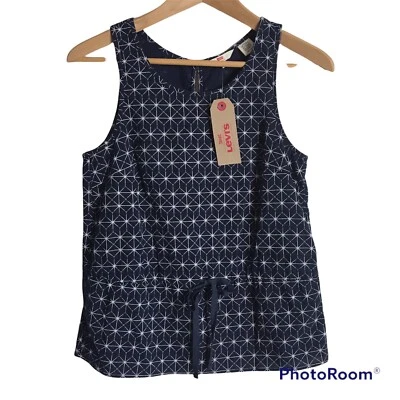 Levis 背心上衣女式 XS 码蓝色无袖圆领几何腰领带新品 — 第 1/4 张图片