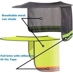 Hard Hat Sun Shade w Reflective Breathable Neck Shield Full Brim Attachment snap - Picture 1 of 4