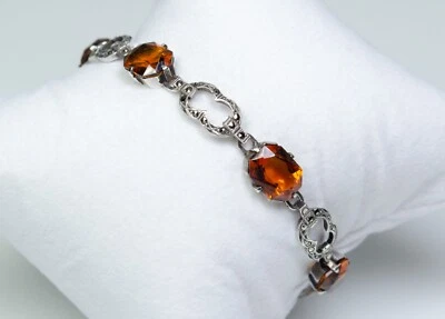 935 Argento - Antico Art Deco Braccialetto - 12.50 CT Citrino - Markasite - Immagine 1 di 4