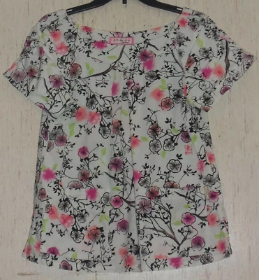 EXCELENTE koi de Kathy Peterson BLANCO CON EXFOLIANTE ESTAMPADO FLORAL BRILLANTE TALLA S Foto 1 de 3