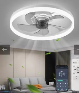 20" Low Profile Ceiling Fan With Light Remote Control And App Dimmable White - Picture 1 of 7