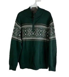 Vintage 90s L.L. Bean Mens Large Snowflake Nordic Knit 1/2 Zip Cotton Sweater - Picture 1 of 7