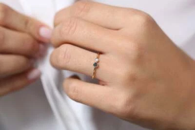 Rundschliff Topas Goldring Blau 0,15ct 14K 585er 1 Diamant 0,03ct Brillanten VS - Bild 1 von 4