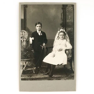 Biglietto Gabinetto Prima Comunione Cattolica c1895 Foto Bambini di H Grasshoff D2233 - Foto 1 di 2